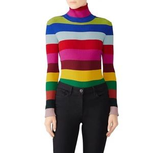 Milly Ribbed Multi-Colored Stripe Turtleneck